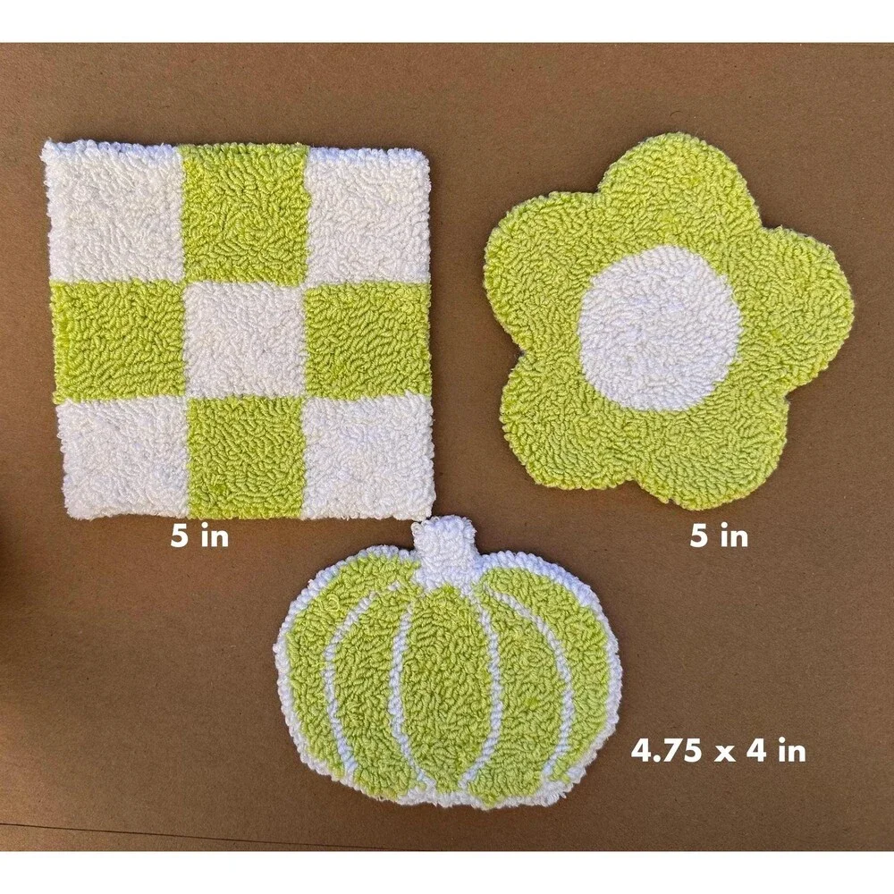 Neon Green square flower pumpkin Punch Needle Coasters | Mug Rug